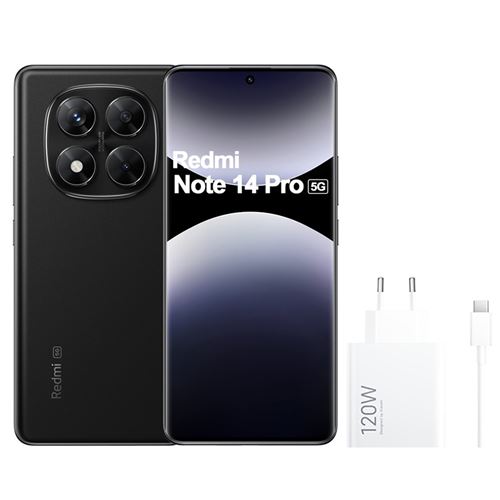 Smartphone Xiaomi Redmi Note 14 Pro 5G 6,67 Pouces Double Nano SIM 512 Go Noir Minuit Avec Chargeur Xiaomi 120W