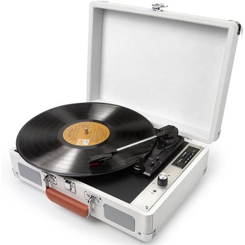 Platine vinyle rétro,Aiorber tourne-disque vintage, Bluetooth 5.0, trois vitesses, double haut-parleur intégré, enceinte de décoration pour le salon ou la chambre à coucher, blanc