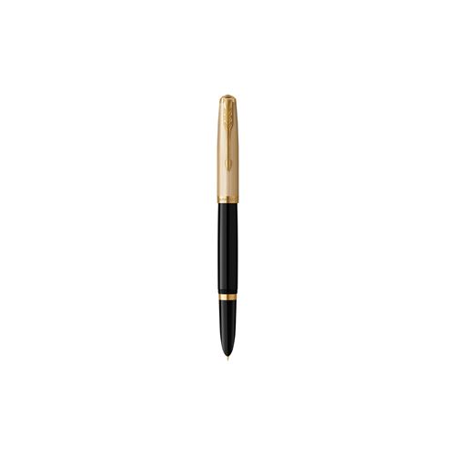 PARKER 51 Deluxe Stylo Plume, Corps Résine Noire + Capuchon plaqué or, Plume moyenne 18k, Coffret cadeau