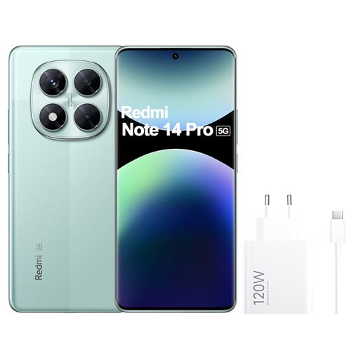Smartphone Xiaomi Redmi Note 14 Pro 6,67 5G Double Nano SIM 512 Go Vert corail Avec Original Chargeur Xiaomi 120 W