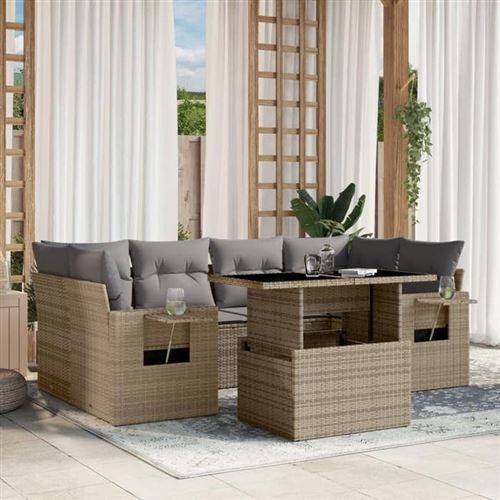 Non Communiqué Beige Salon De Jardin Modulable Lot De 7 Pièces Vidaxl Rotin 62 X 62 X 69 Cm