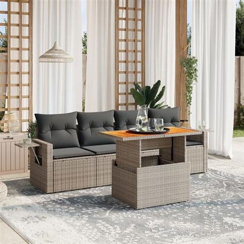 Non Communiqué Gris Vidaxl Salon De Jardin Avec Coussins 5 Pcs, Canapés De Terrasse, Ensemble De Meubles De Patio, Mobilier D'extérieur, 3271634