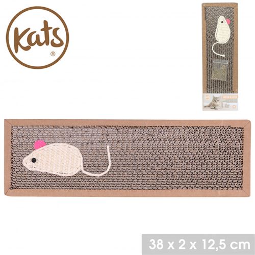 Meilleurs prix pour Griffoir décor souris et herbe à chat KATS - Marron, blanc - Carton - L 38 x l 12.5cm