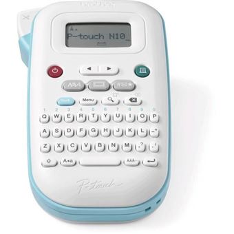 Brother P-Touch PT-N10 - Étiqueteuse - Noir et blanc - thermique direct - 12 mm de large - 180 dpi - jusqu'à 9 mm/sec - outil de coupe - aperçu avant impression, impression par 2 lignes, impression verticale - blanc, bleu