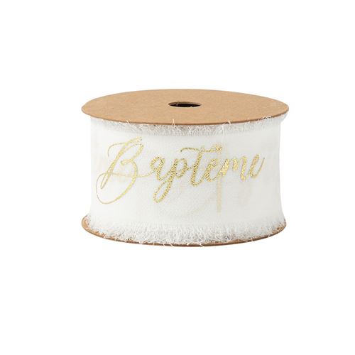 ruban soie effiloché baptême or 4cmx3m blanc - artifetes 93343