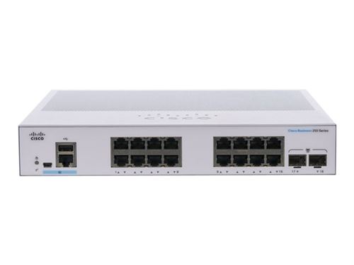 Cisco Business 250 Series CBS250-16T-2G - Commutateur - C3 - intelligent - 16 x 10/100/1000 + 2 x Gigabit SFP - Montable sur rack