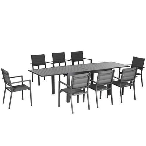 Outsunny Gartenmöbel-Set ausziehbarer Tisch 135-270 cm für 6-8 Personen aus Aluminium und Textilene - 8 stapelbare Stühle - Grau   Aosom