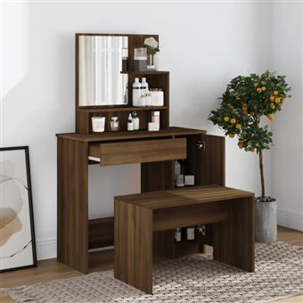 Coiffeuse Avec Miroir – Chêne Fumé, 86,5x35x136 Cm, Meuble Salle De Bain, Neuve