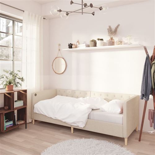 VidaXL Lit avec matelas et éclairage USB Crème Tissu 90x200 cm