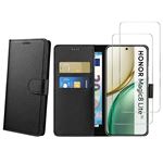 Coque pour Honor Magic 8 Lite 5G et 2 Verres Trempé - Portefeuille Noir Rabat Clapet Aimanté Rangement Cartes Phonillico®