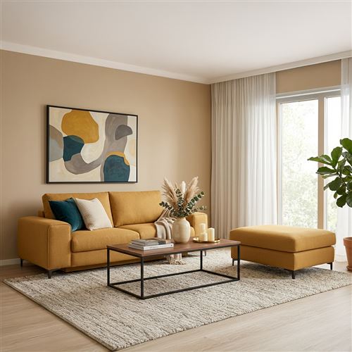 Pouf Fiesole Tissu Jaune - Jaune