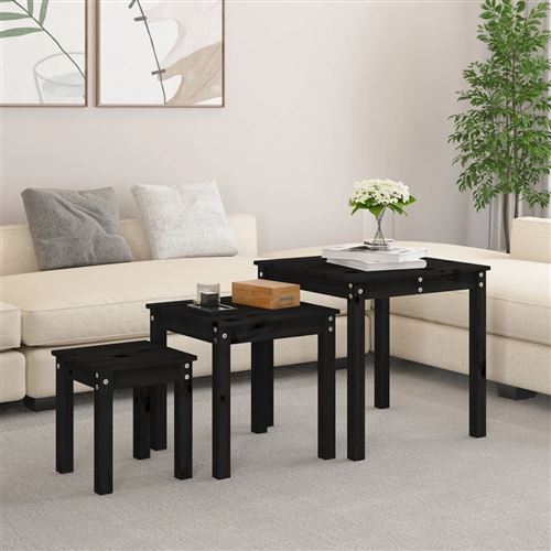 Non Communiqué Noir Vidaxl Tafeltjesset 3 St Massief Grenenhout Zwart824977
