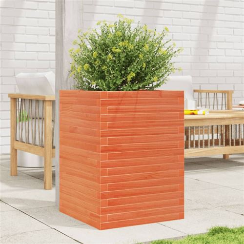 Non Communiqué Marron Jardinière Cire 50X50x68,5 Cm Bois De Pin Massif