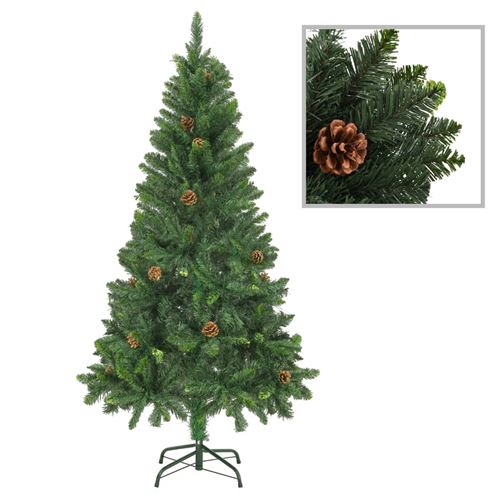 Sapin de Noël artificiel avec pommes de pin 150 cm Vert