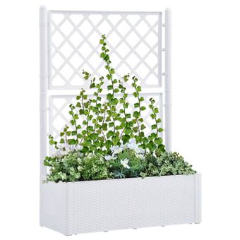 vidaXL Plantenbak hoog met latwerk en zelfbewateringssysteem wit313967 - 1