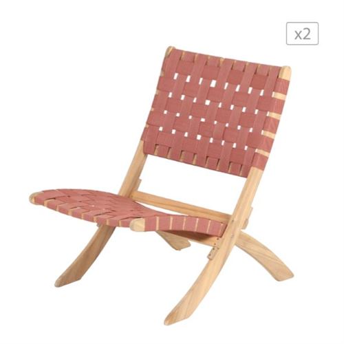 Lot de 2 fauteuils de jardin MATERA en bois d'acacia blanchi FSC corde terracotta - Beau Rivage