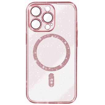Coque MagSafe pour iPhone 15 Pro Max Silicone Pailleté Avizar Rose champagne - 1