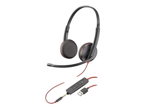 Poly Blackwire C3225 - Blackwire 3200 Series - micro-casque - sur-oreille - filaire - jack 3,5mm - noir - Certifié Skype, certifié Cisco Jabber, Certifié Avaya