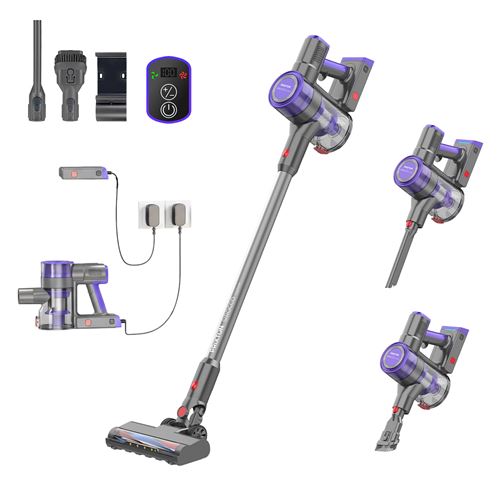 PRIXTON Aspirateur Balai sans fil Sirocco Cyclone 2 en 1, 400 W, 30 kPa, Filtre HEPA H12, Ecran LED, Autonomie jusqu'&agrave; 40 min