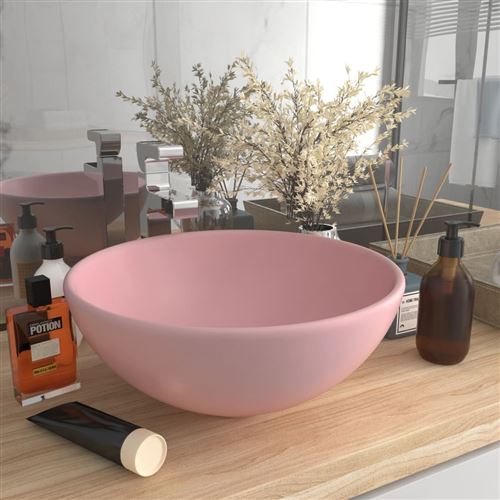 Lavandino Lusso Rotondo Rosa Opaco 32,5x14 Cm In Ceramica - Vidaxl