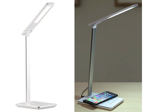 Lampe de bureau avec chargement compatible Qi et luminosité/couleurs réglables