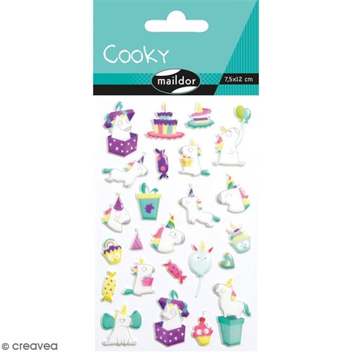 Stickers Fantaisie Cooky - Licorne anniversaire - 1 planche 7,5 x 12 cm