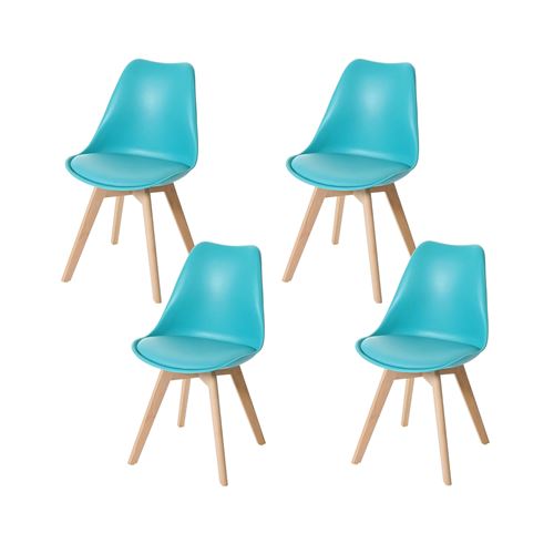 4x chaise de salle à manger MENDLER HWC-E53 turquoise similicuir pieds clairs