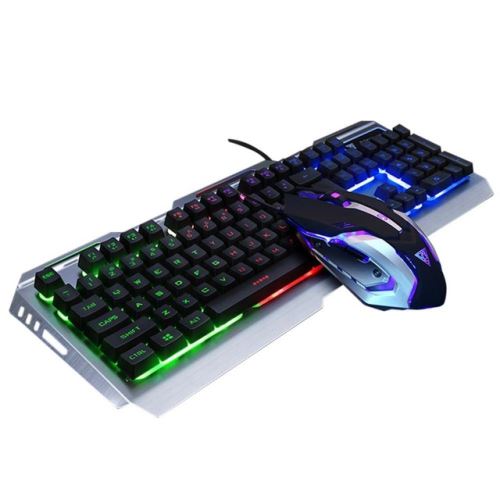 Ensemble clavier de jeu mécanique avec souris USB câblé ergonomique rétroéclairé