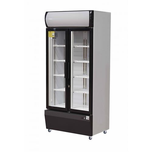 Vitrine 580 litres boissons, 2 portes vitres battantes - epoxy blanc