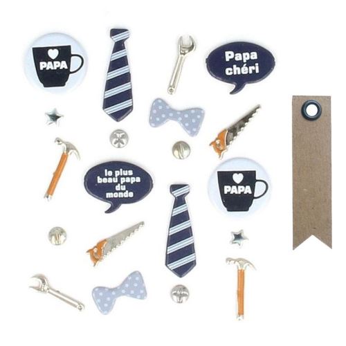 20 attaches parisiennes Fête des pères + 20 étiquettes kraft Fanion