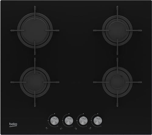 Beko HILG64221S - Table de cuisson au gaz - 4 plaques de cuisson - Niche - largeur : 56 cm - profondeur : 49 cm - noir - noir