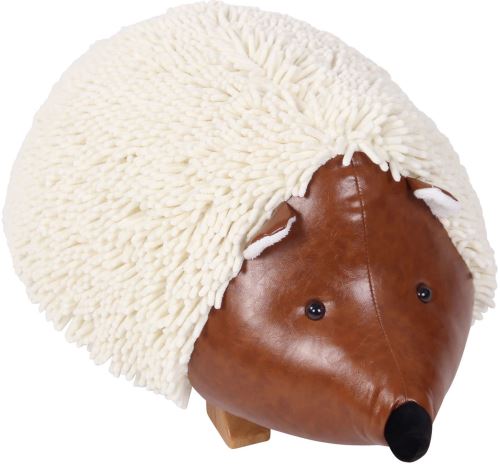 Pouf pour enfants Iringa en forme d'hérisson - Tabouret pour enfants coque Bois Revêtement Similicuir fin - Couleur Crème