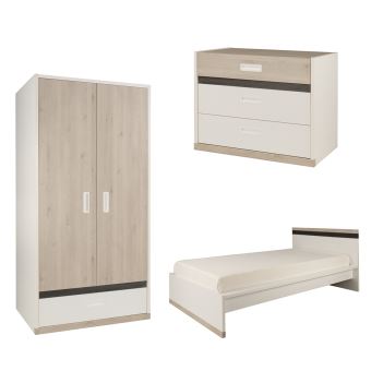 Chambre Complete Lit Junior 90x200 Commode 3 Tiroirs Armoire 2