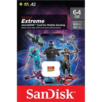 SanDisk Extreme - Carte mémoire flash - 64 Go - A2 / Video Class V30 / UHS-I U3 / Class10 - microSDXC UHS-I - 1