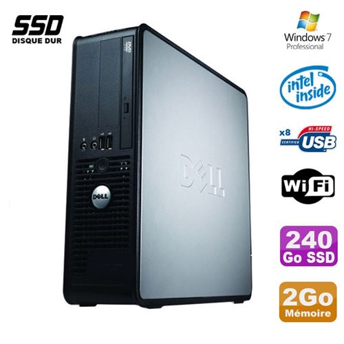 PC Dell Optiplex 380 Sff E5200 2.5Ghz 2Go 240Go SSD Dvd WiFi Win 7 Pro