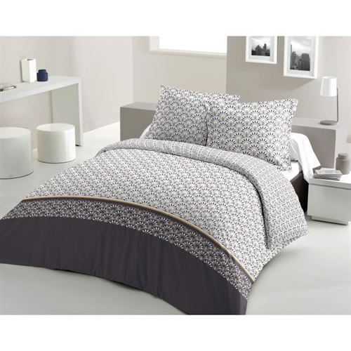 LOVELY HOME Parure de couette Coton RAINBOW - Gris - 240x260 cm