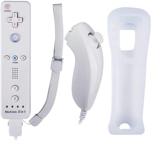 2 en 1 Manette Wiimote Motion Plus intégré et Nunchunk QUMOX compatible pour Nintendo Wii et Wii U -QUMOX® blanche