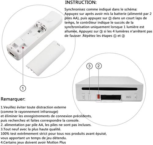 Manette Wii avec Motion Plus,Contrôleur Wii Télécommande Controller Wii  Remote Motion Plus Intégré avec Étui en Silicone Dragonne