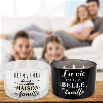 Bougie 3 mèches famille - 13 x 8 cm - Cire - Noir