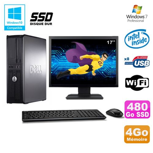 PC Dell Optiplex 380 Dt Intel E7500 2,92Ghz 4Go Ddr3 480Go SSD W7 Pro17'