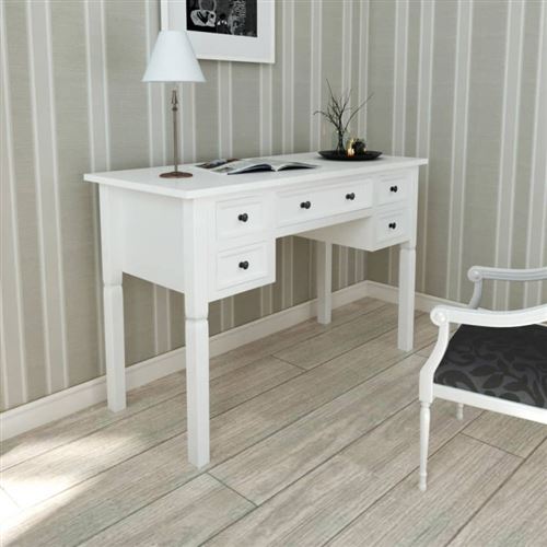 Vidaxl Blanc Bureau À 5 Tiroirs