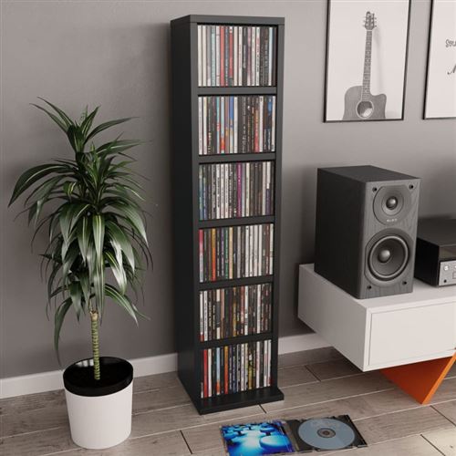 vidaXL Meuble CD Noir 21 x 16 x 88 cm Aggloméré