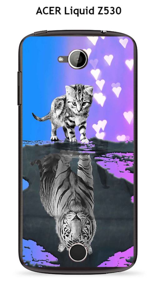 Coque TPU gel souple ACER Liquid Z530 design Chat Tigre Blanc fond bleu rose