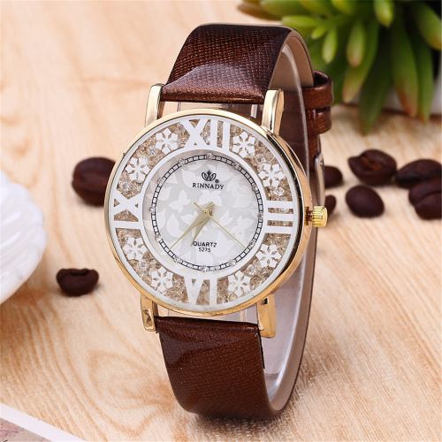 Montre femme - Montre bracelet en quartz en acier inoxydable en strass - brun