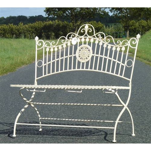 L'Héritier Du Temps - Banc banquette fauteuil de jardin exterieur 2 personnes pliable en fer blanc 55x102x109cm