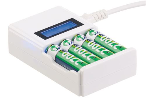 Chargeur rapide pour 4 accumulateurs NiMH/NiCd avec écran LCD