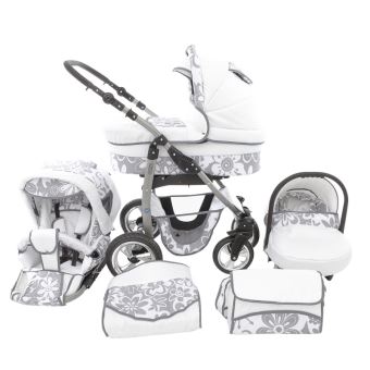 poussette grise et blanche