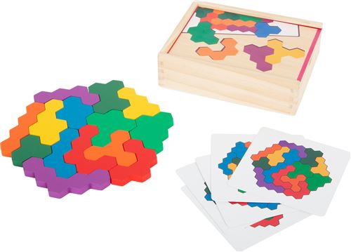 Small Foot jeu de puzzle hexagonal junior en bois 14 pièces