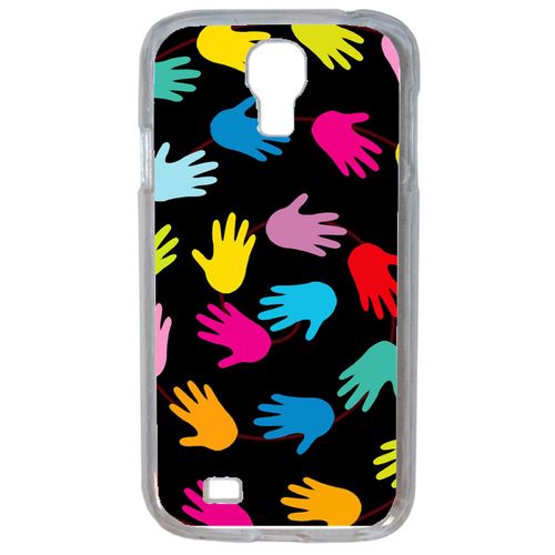 Coque Main Multicolor Sur Fond Noir Compatible Samsung Galaxy S4 Transparent