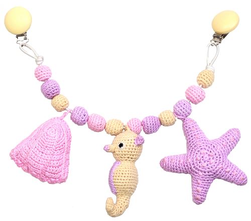 natureZOO tendeur de poussette (coquillage, hippocampe, étoile de mer) crocheté 40 cm multicolore